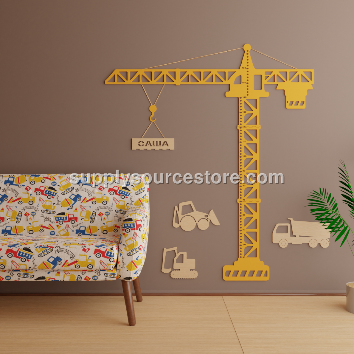 Construction Crane - Wooden Height Chart | Growth Chart