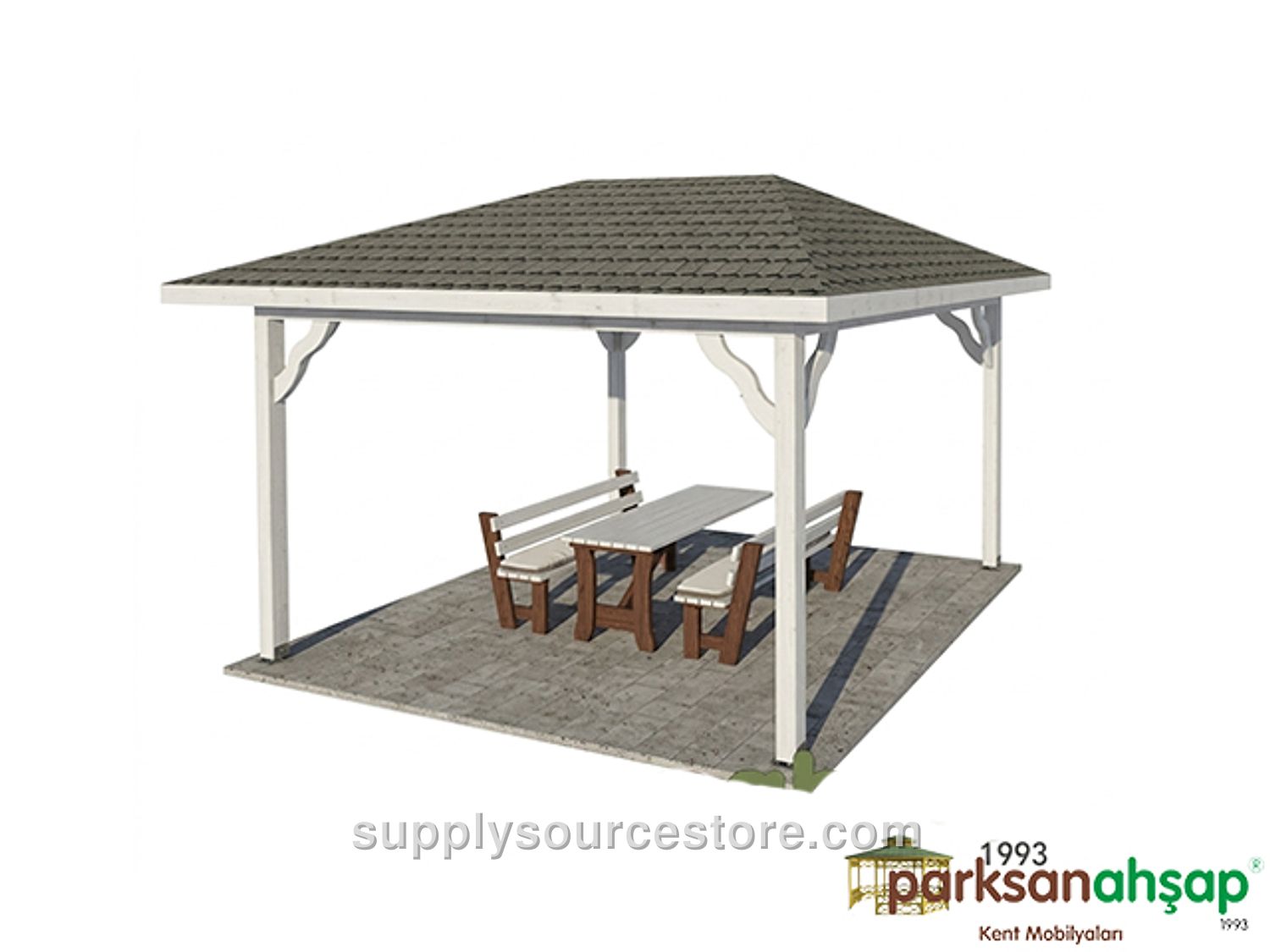 Wooden White Gazebo 300x300x250 (L×W×H)