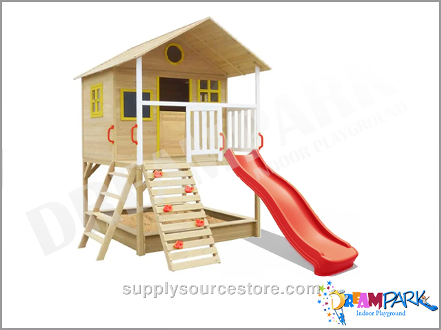 Wooden Slide Sand Pit Playhouse