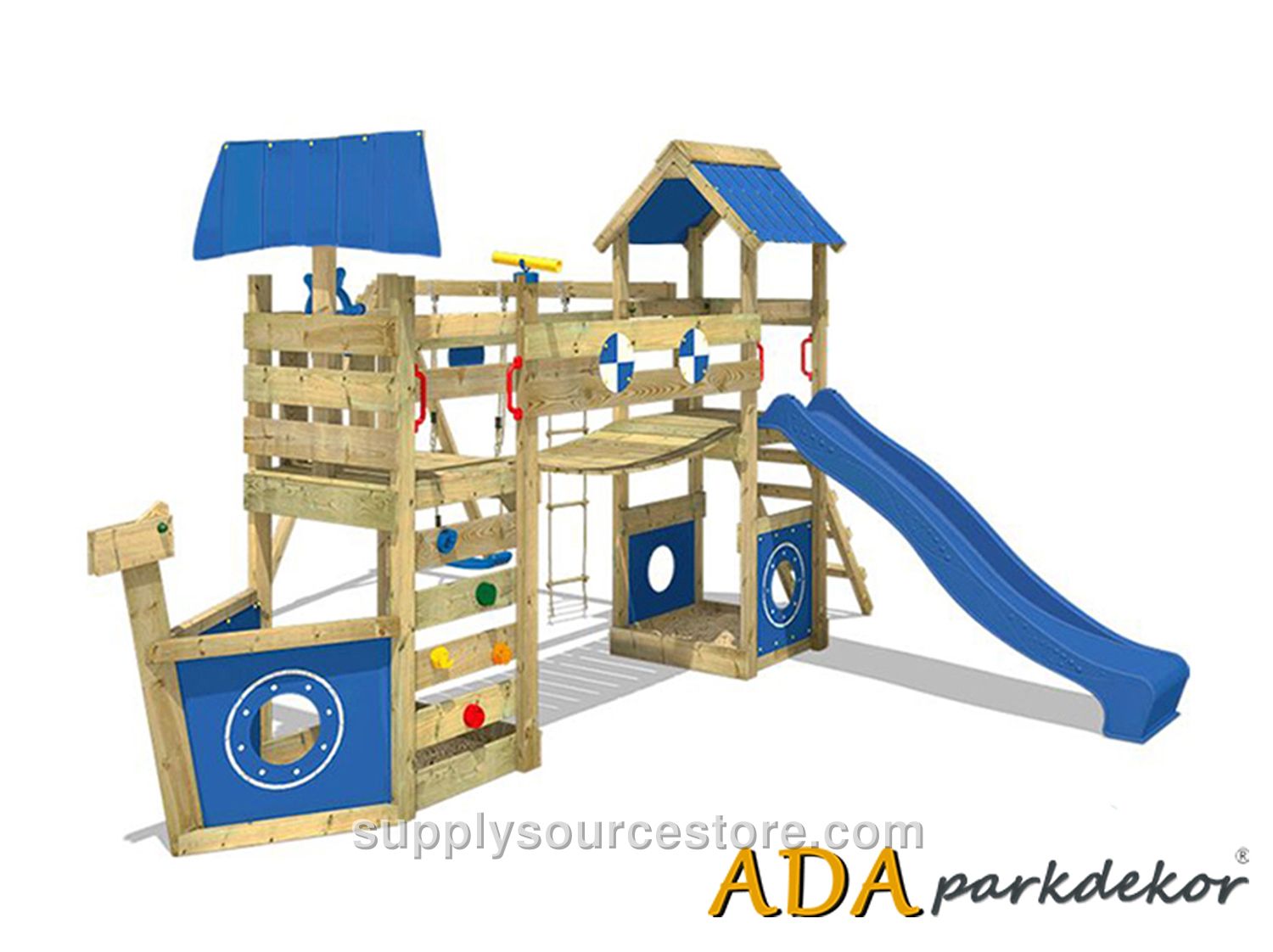 Wooden Slide Climbing Playhouse
