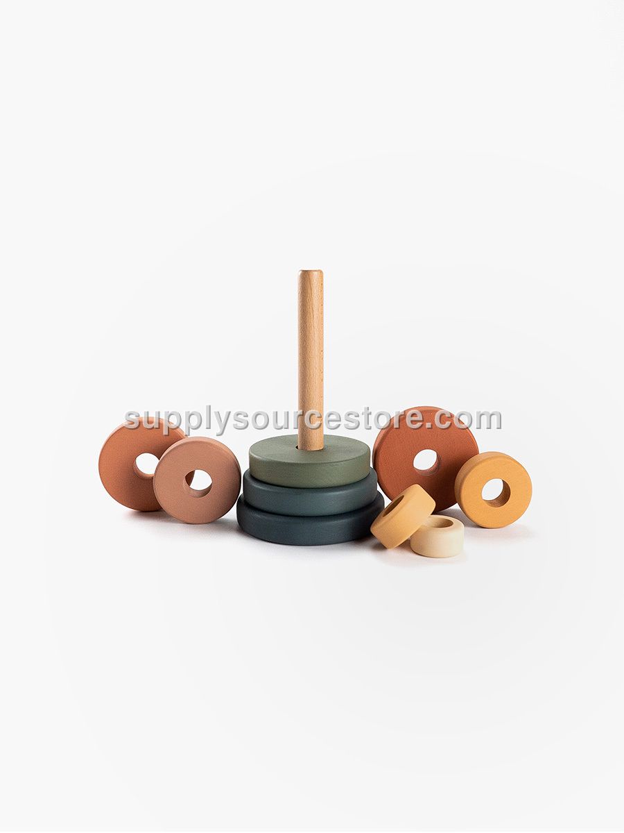 Wooden ring stacker / Green & Mustard
