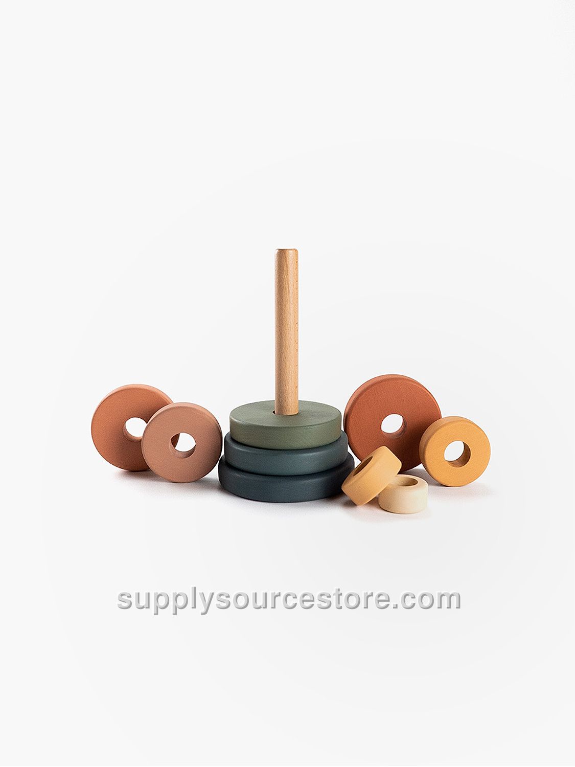 Wooden ring stacker / Green & Mustard