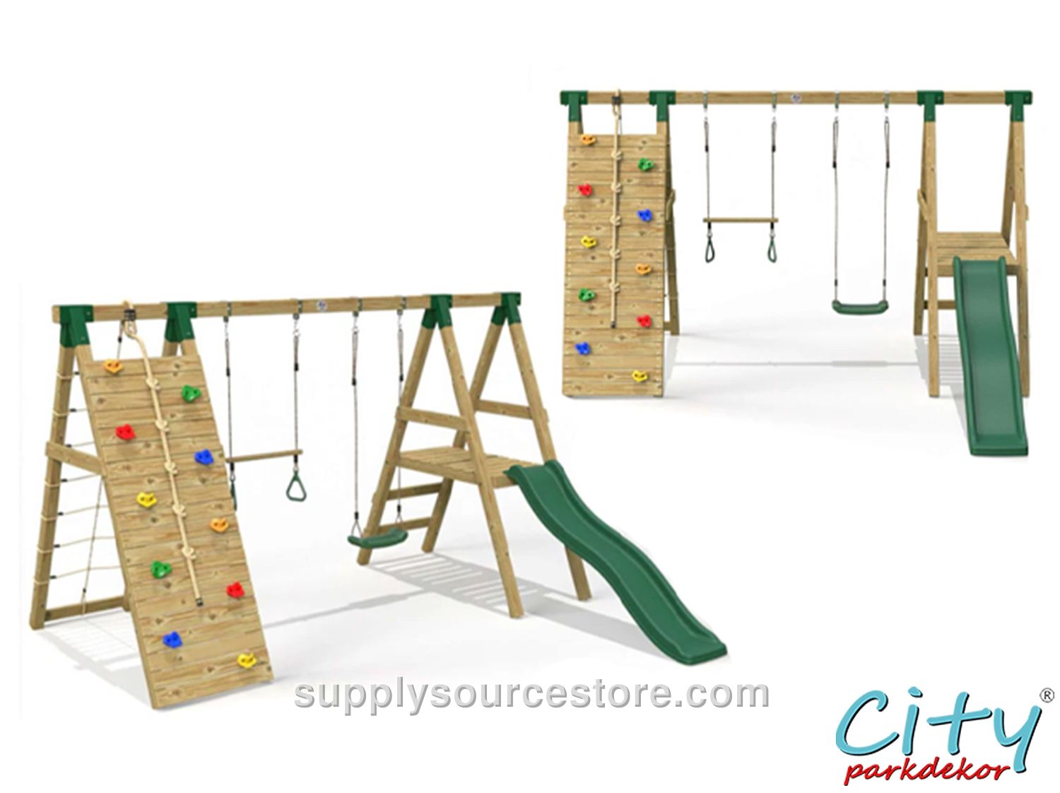 Wooden Climbing Slide Swing Set