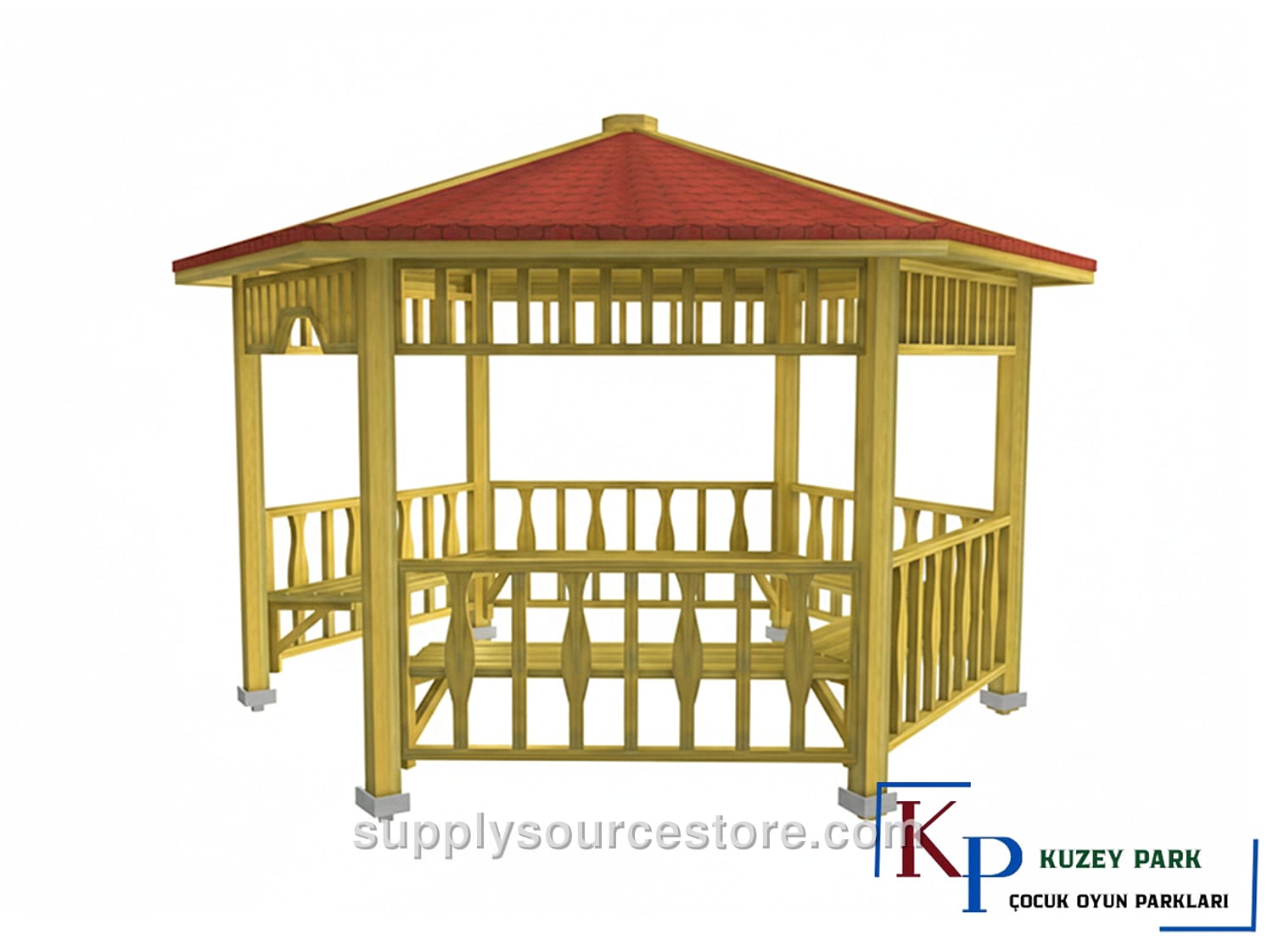 Wooden Hexagonal Gazebo 300x300x290 cm (118 x 118 x 114 in) (L*W*H)