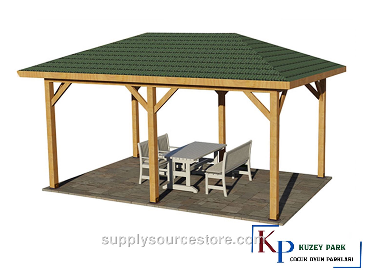 Wooden Picnic Gazebo Rectangular 300x500x330 cm (118 x 197 x 130 in) (L*W*H)