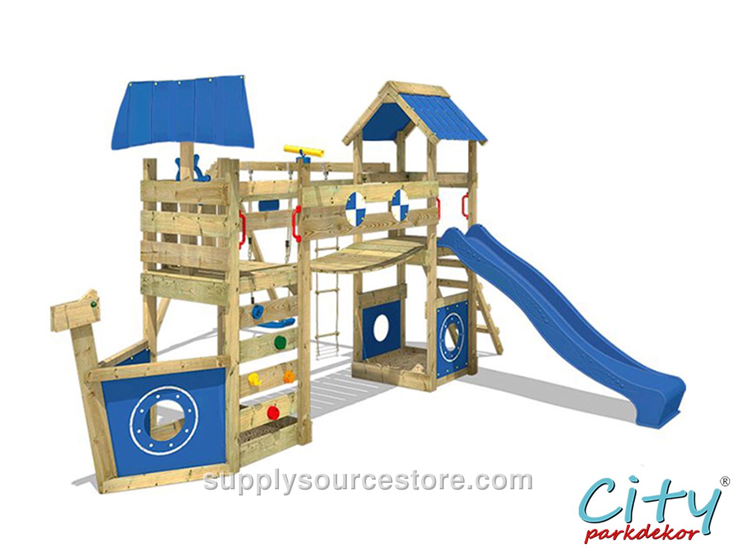 30631 Wooden Slide and Climbing Playhouse