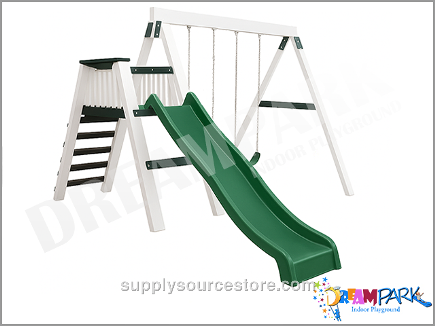 White Wooden Garden Swing Set