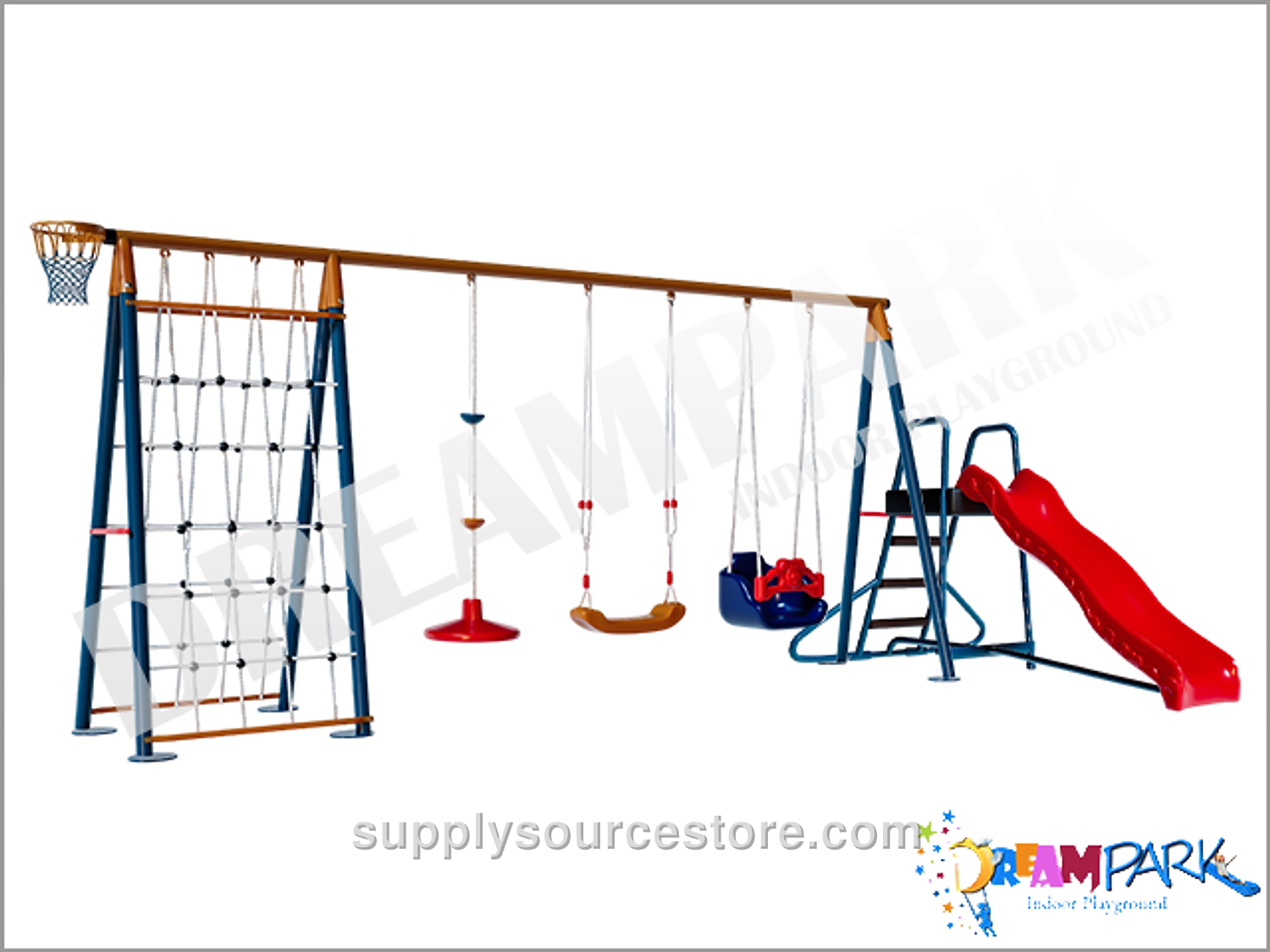 Rope-Climbing Multi Garden Slide and Swing Set