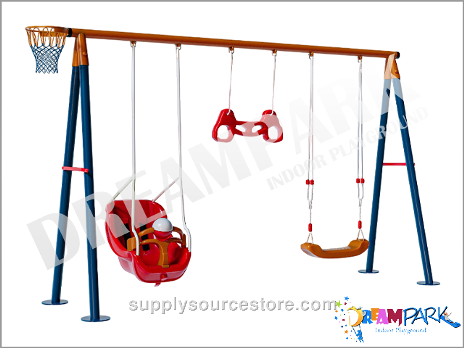 Economical Metal Triple Garden Swing Set for Children and Babies