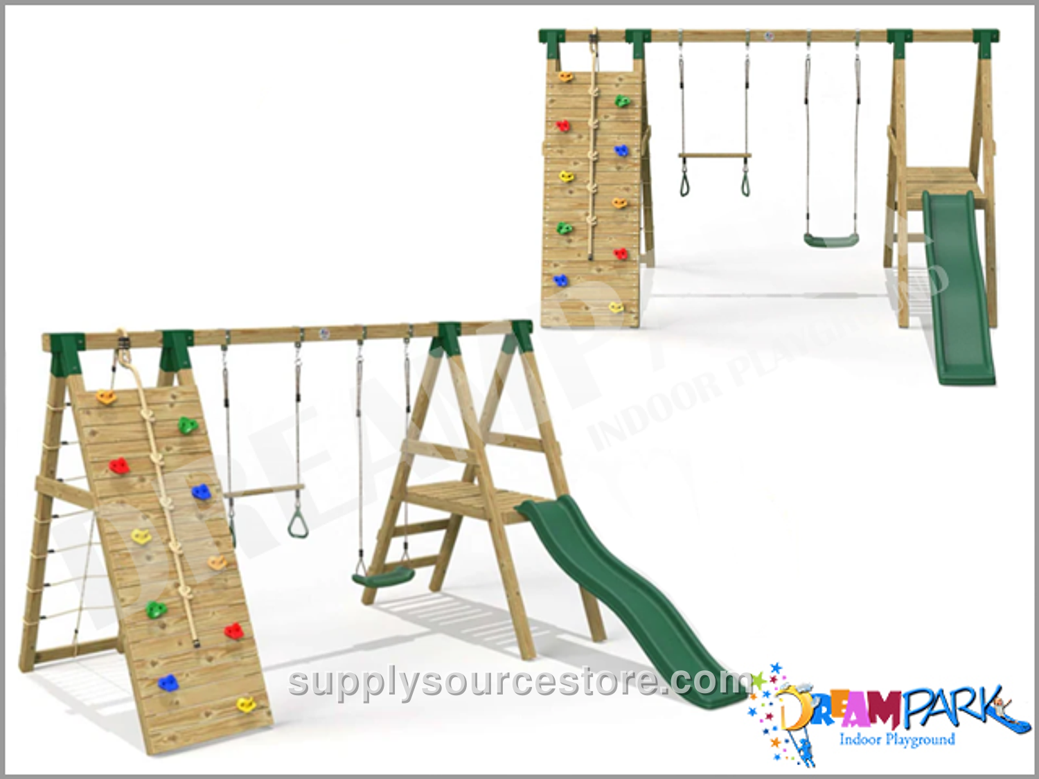 Wooden Climbing Slide Swing Set