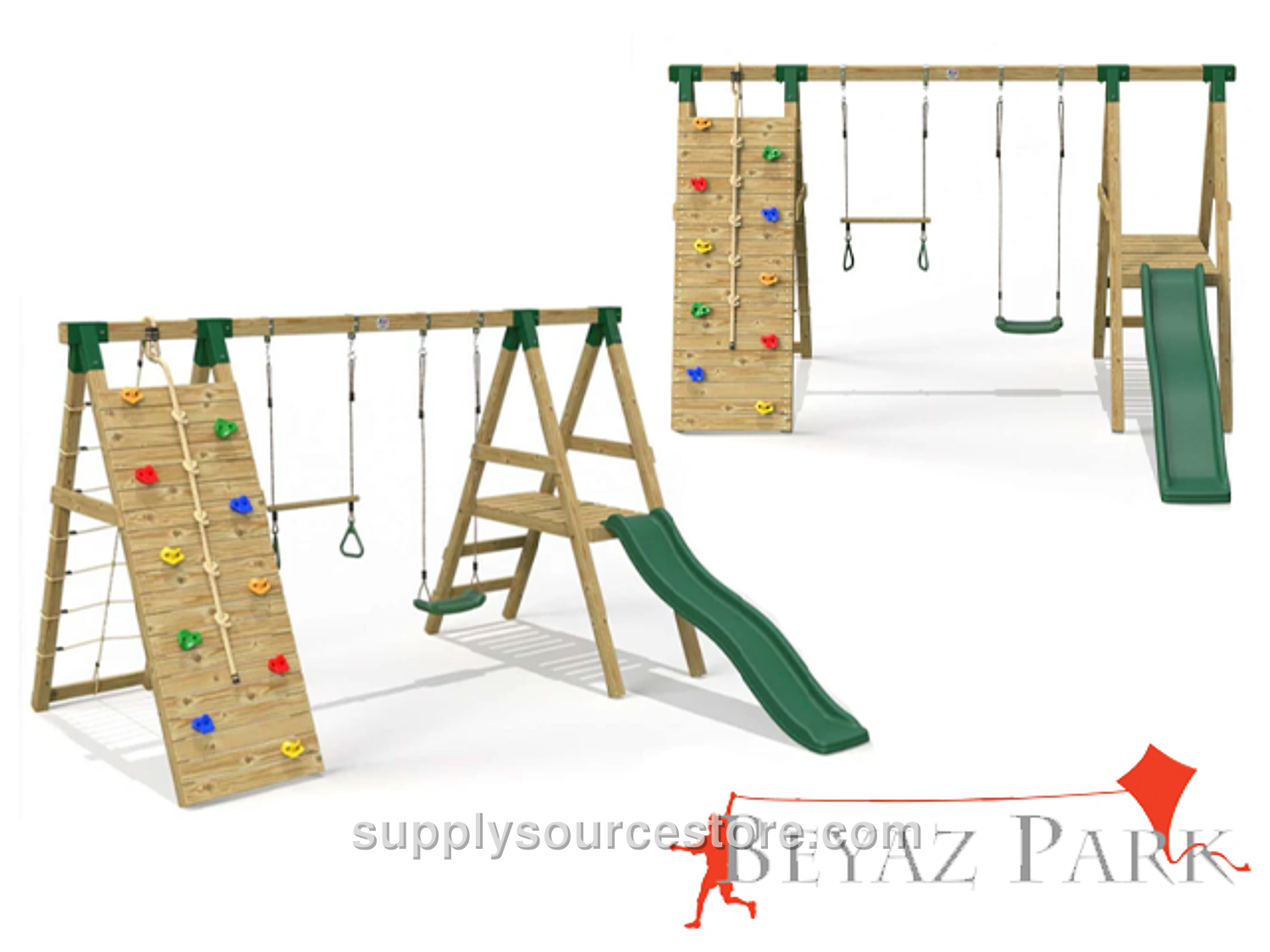 Wooden Climbing Slide Swing Set