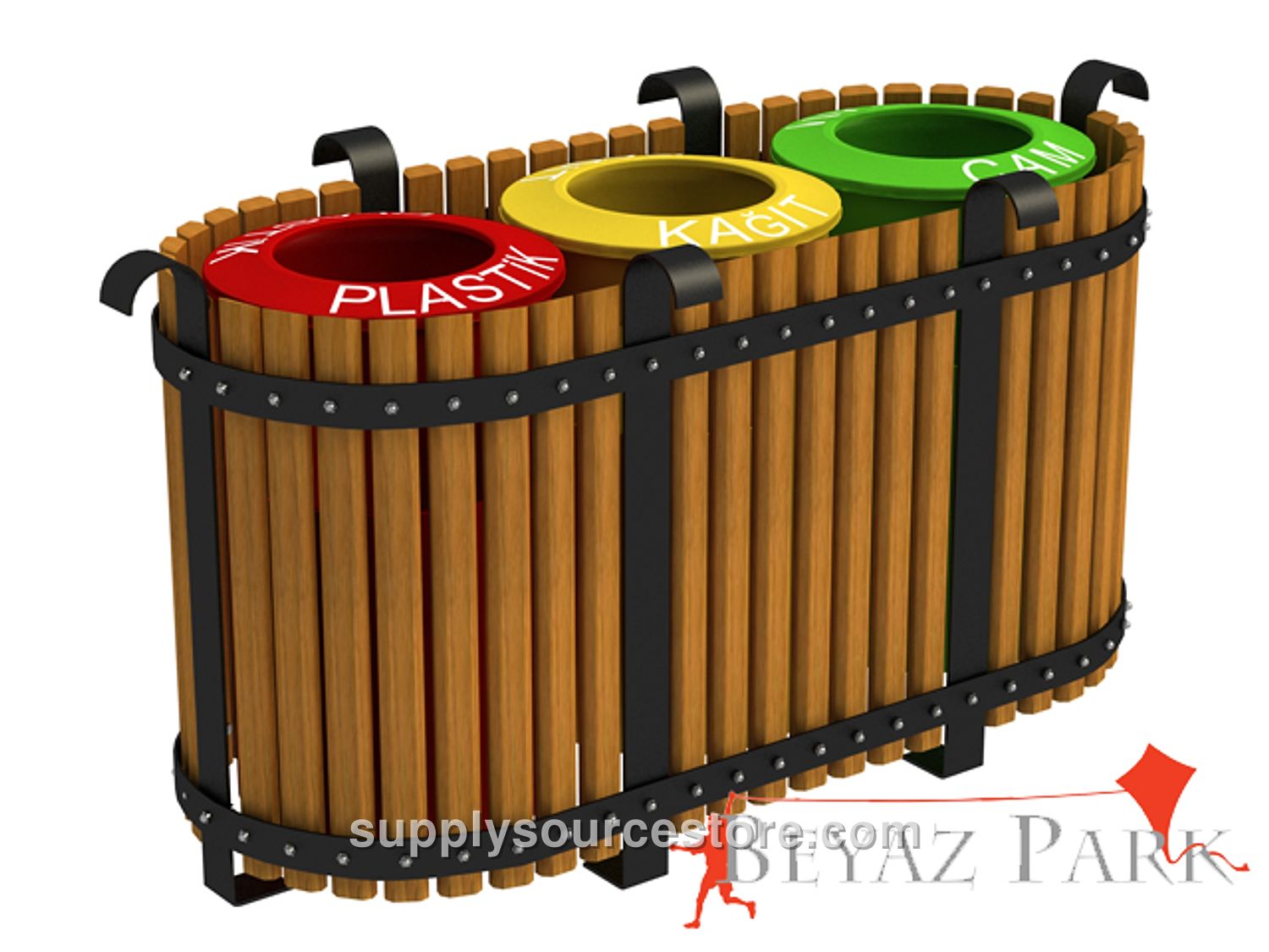 Outdoor Wooden Recycled Trash Bin