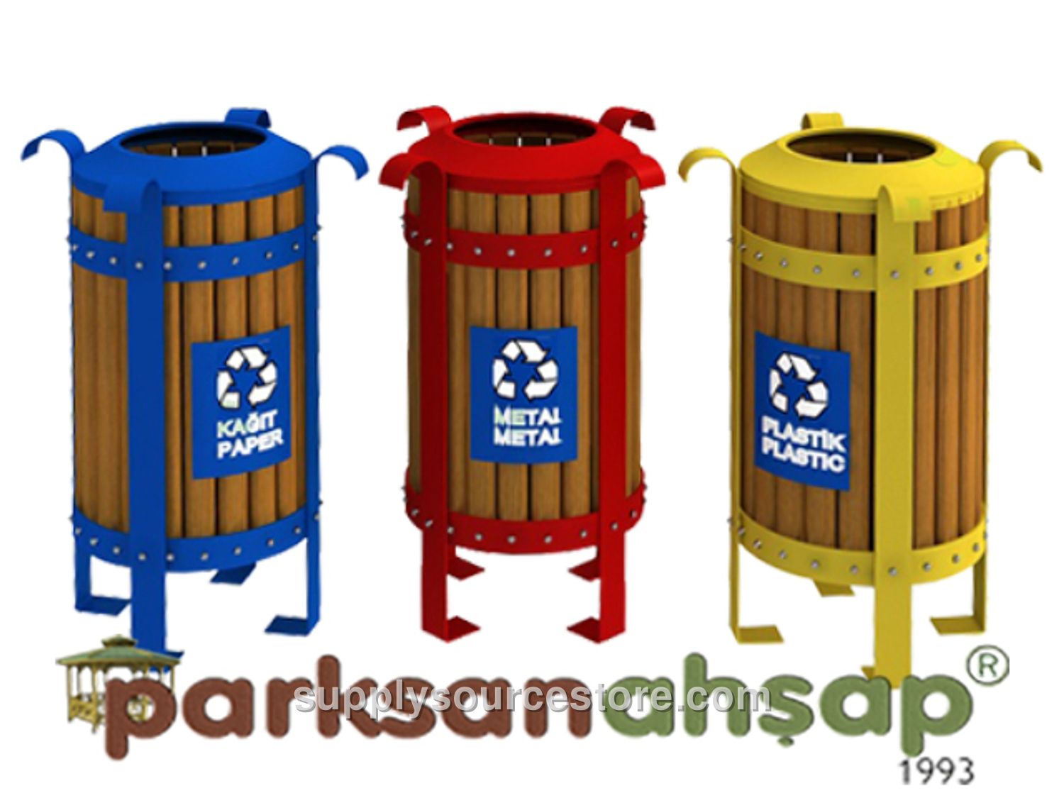 Wood – Outdoor Wooden Recycling Trash Bin (3‑Piece Set)