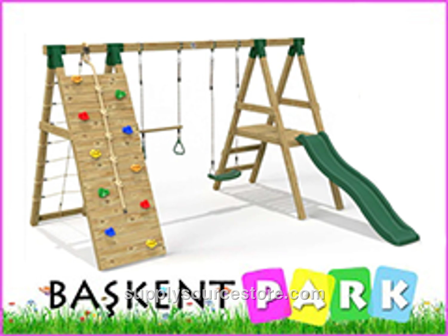 Wooden Climbing Slide Swing Set