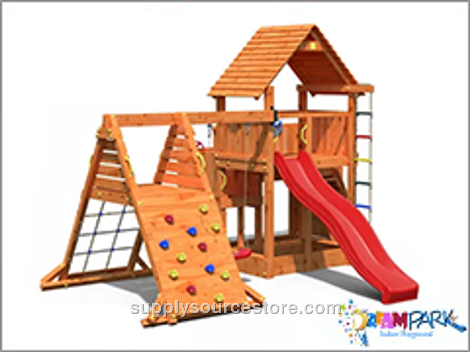 Wooden Climbing Playhouse Swing Set