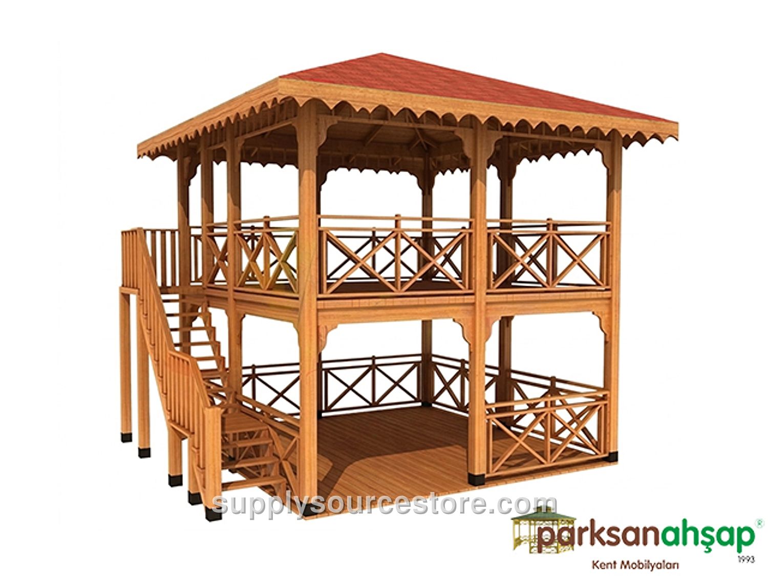 Wooden Two‑Level Gazebo 400(L)×400(W)×530(H)