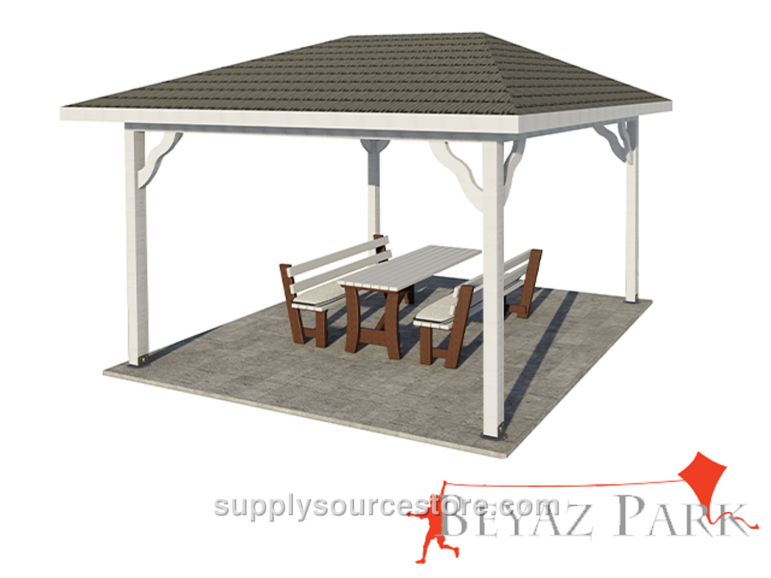 White Wooden Gazebo 300x300x250 (L×W×H)