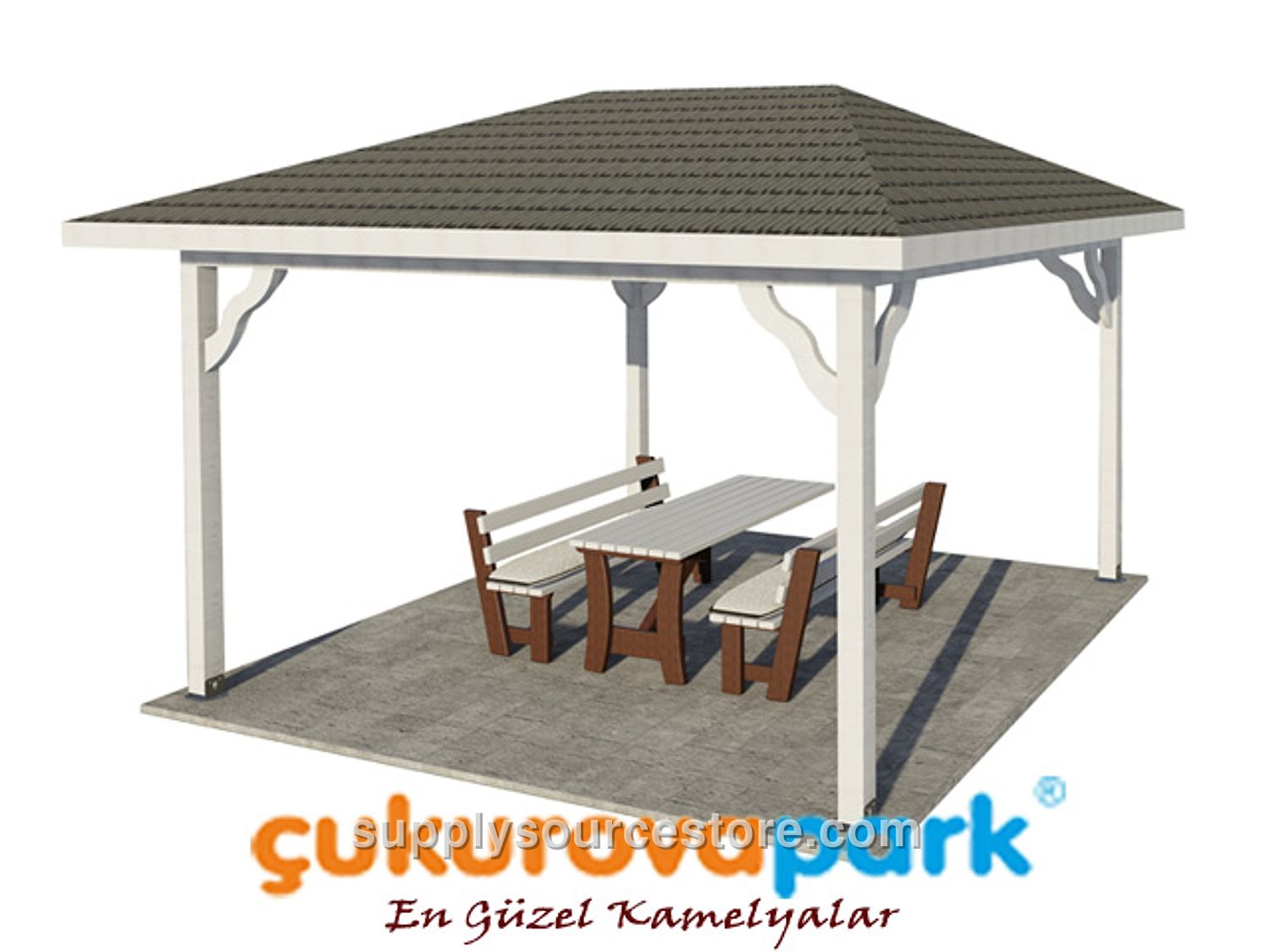 Wooden White Gazebo 300x300x250