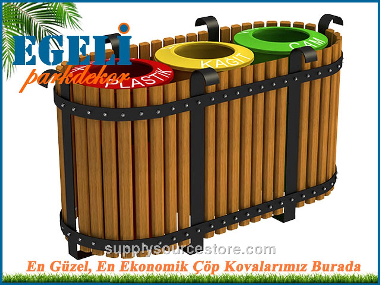 Capitalpark Outdoor Wooden Litter Bin