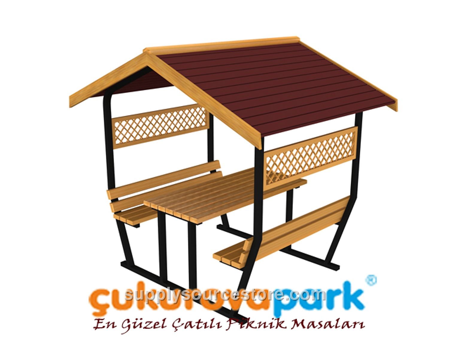Covered Metal Picnic Table 295(L)x180(W)x282(H)