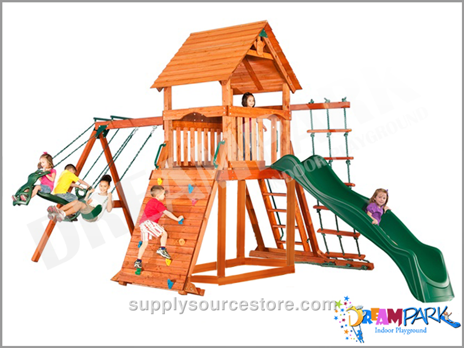 Wooden Playhouse with Slide & Climbing