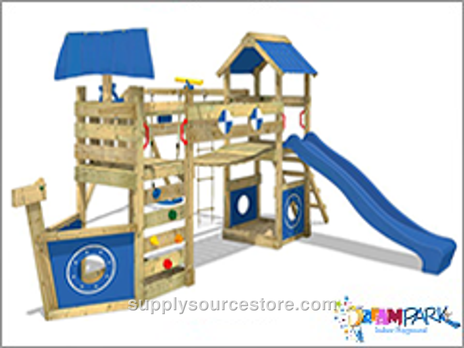 Wooden Slide Climbing Playhouse