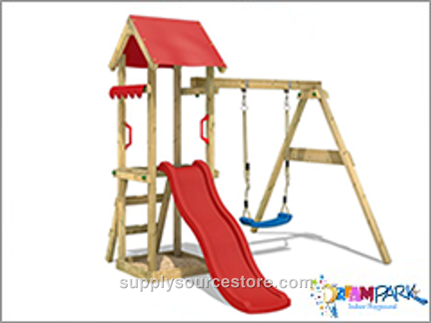 Wooden Covered Slide and Swing Set
