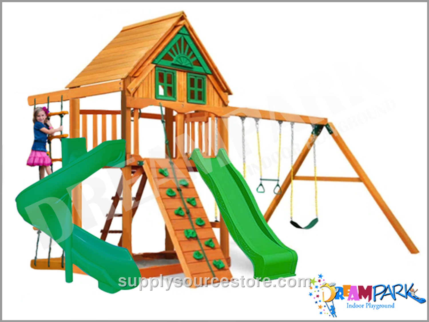 Wooden Spiral Slide Climbing Playhouse