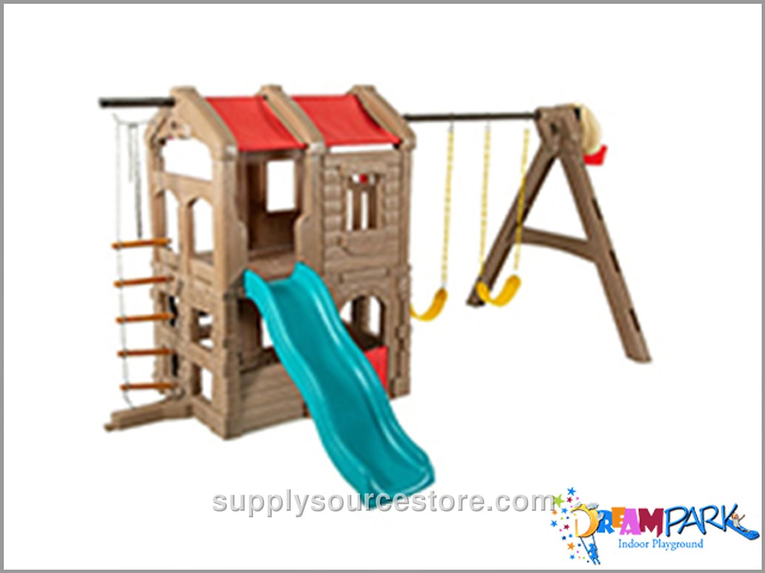 Swing Slide Climbing Log House Play Activity Center