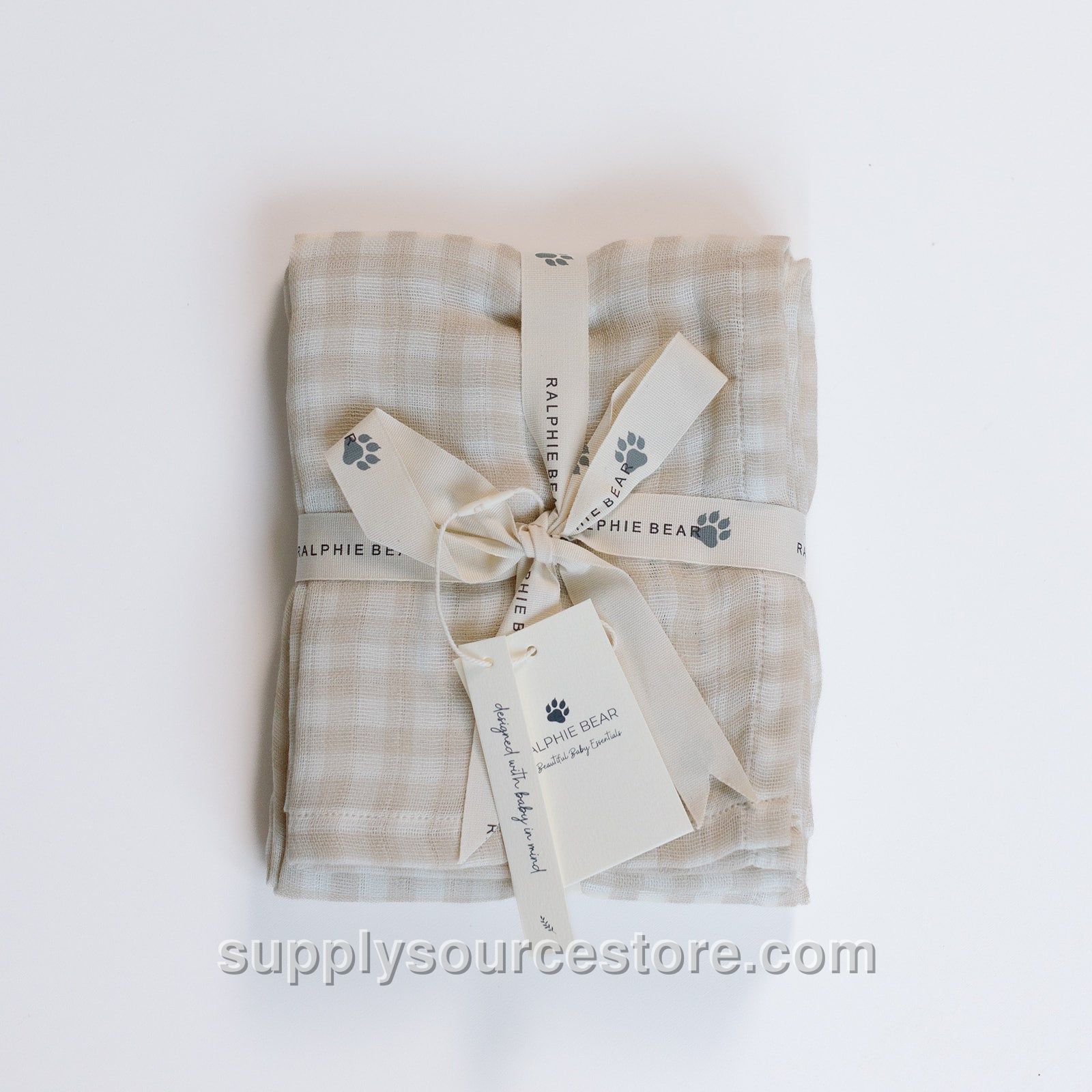 Large Muslin Swaddle - Gingham Beige