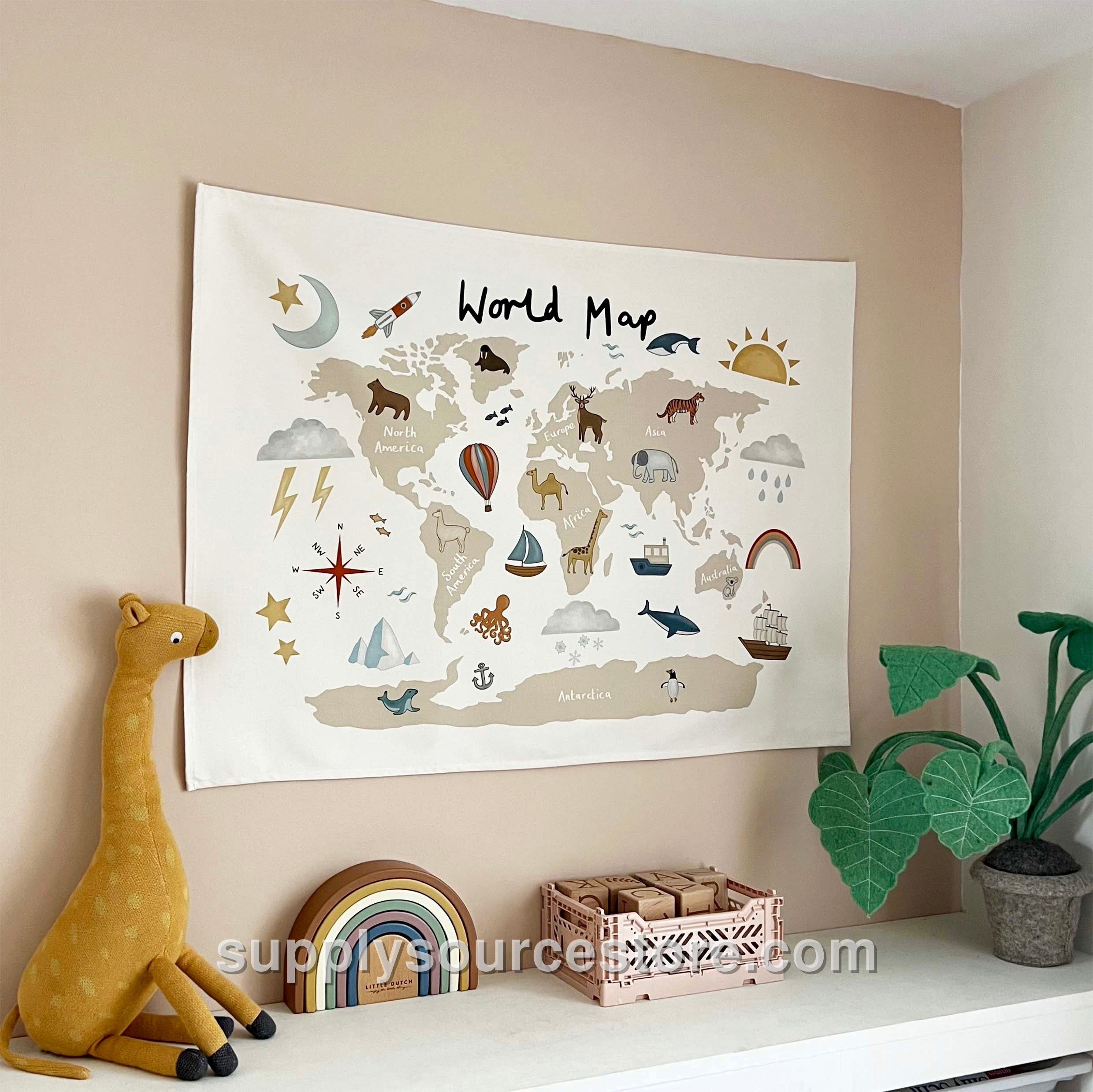 World Map Wall Hanging Beige - Large