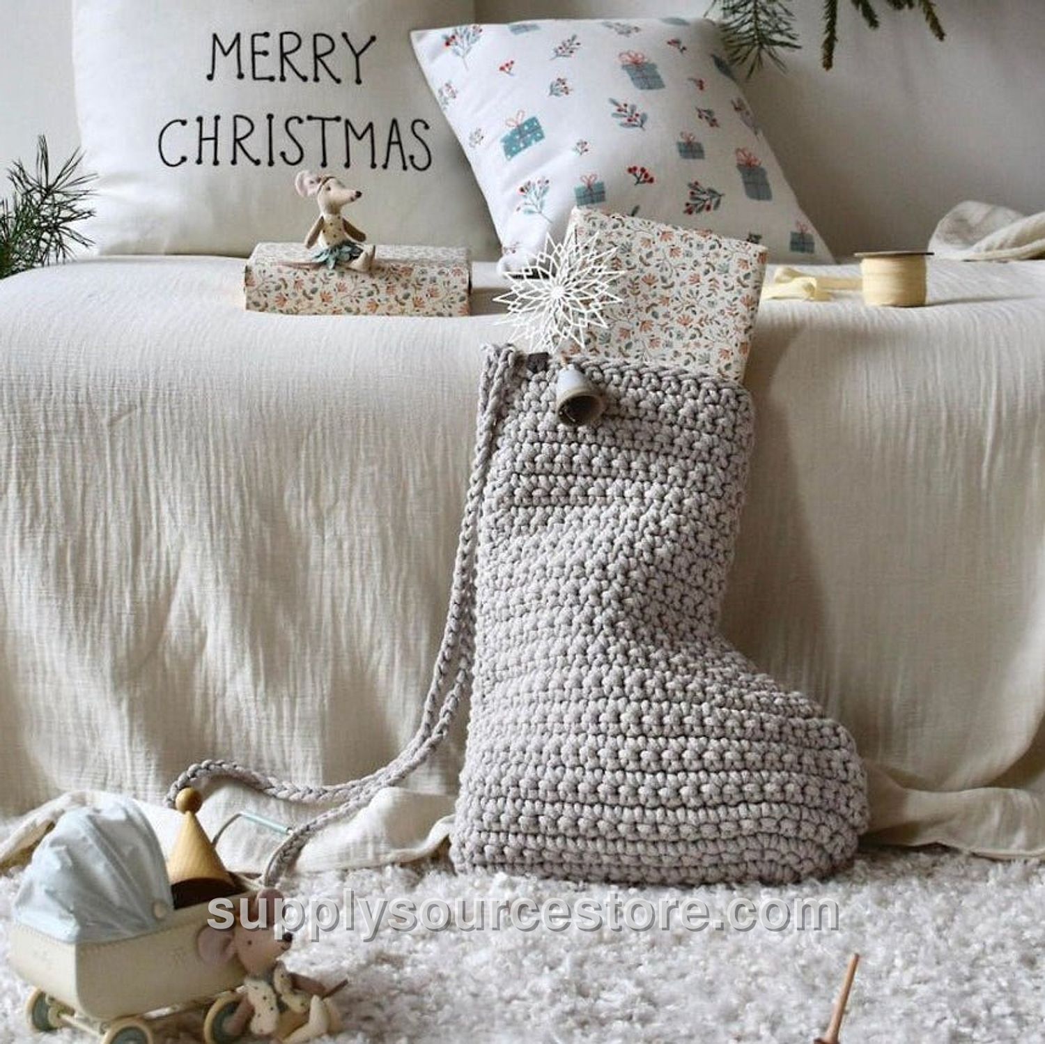 Large Crochet Christmas Stocking - Oatmeal
