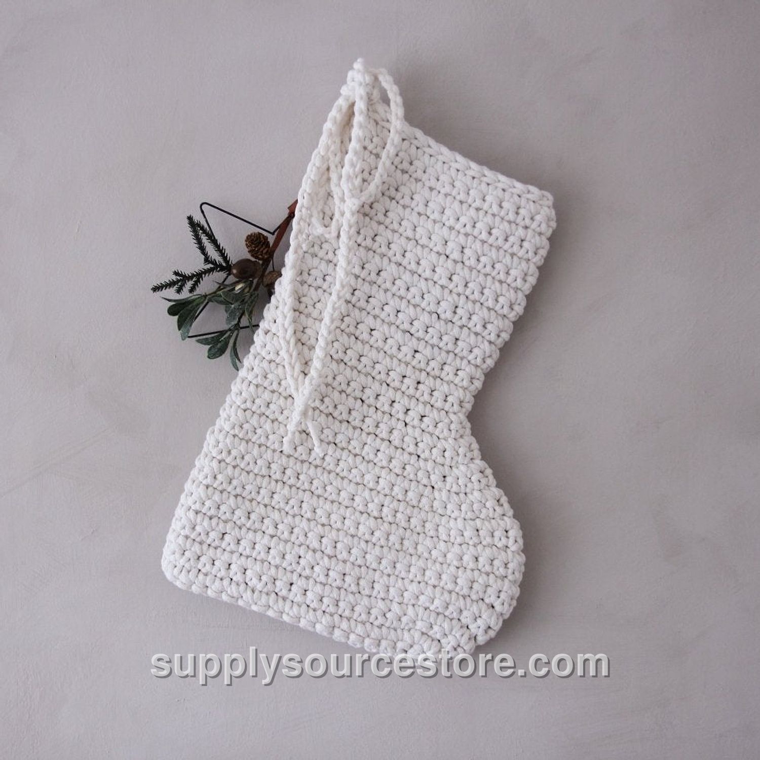 Large Crochet Christmas Stocking - Ivory