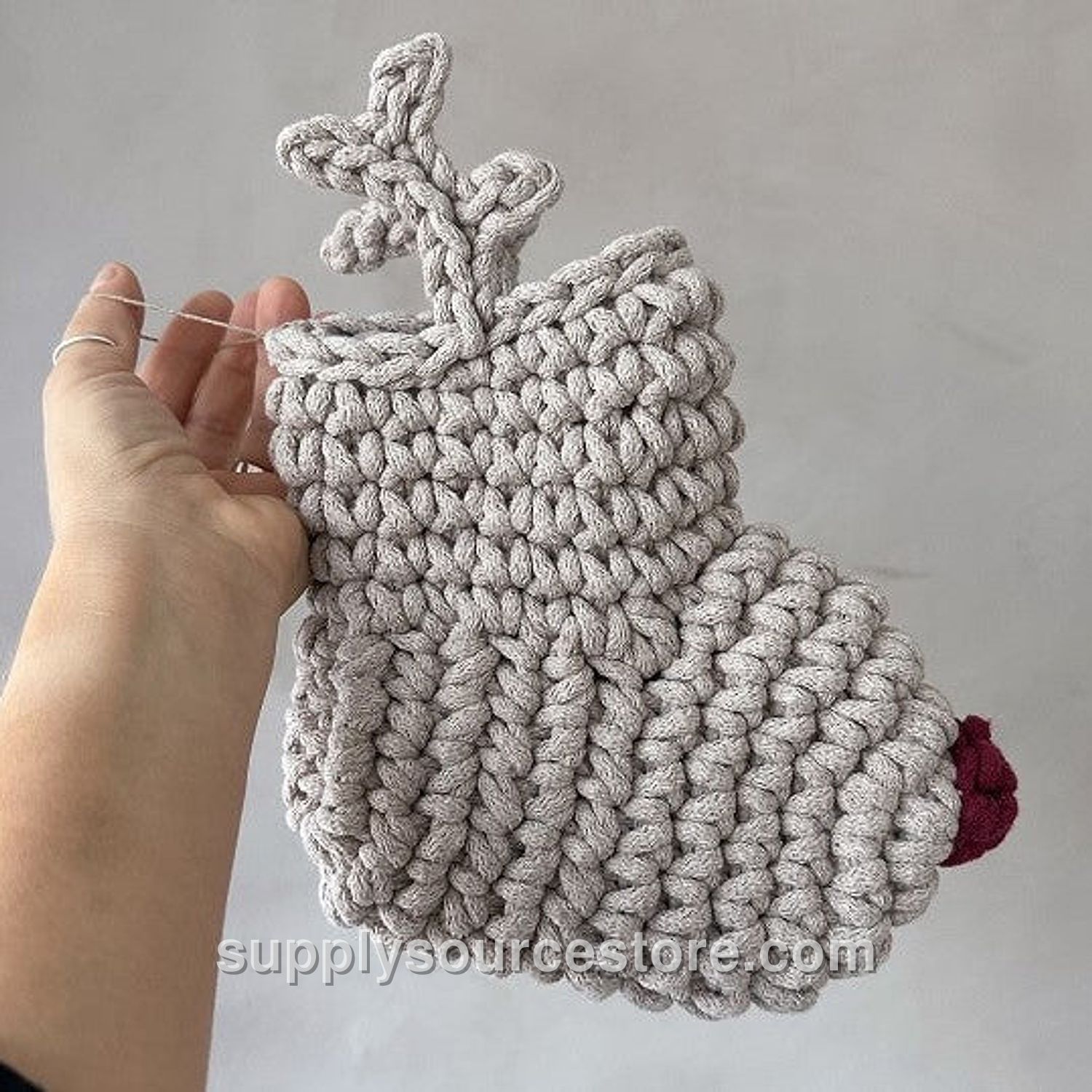 Crochet Red Nosed Reindeer Stocking - Oatmeal