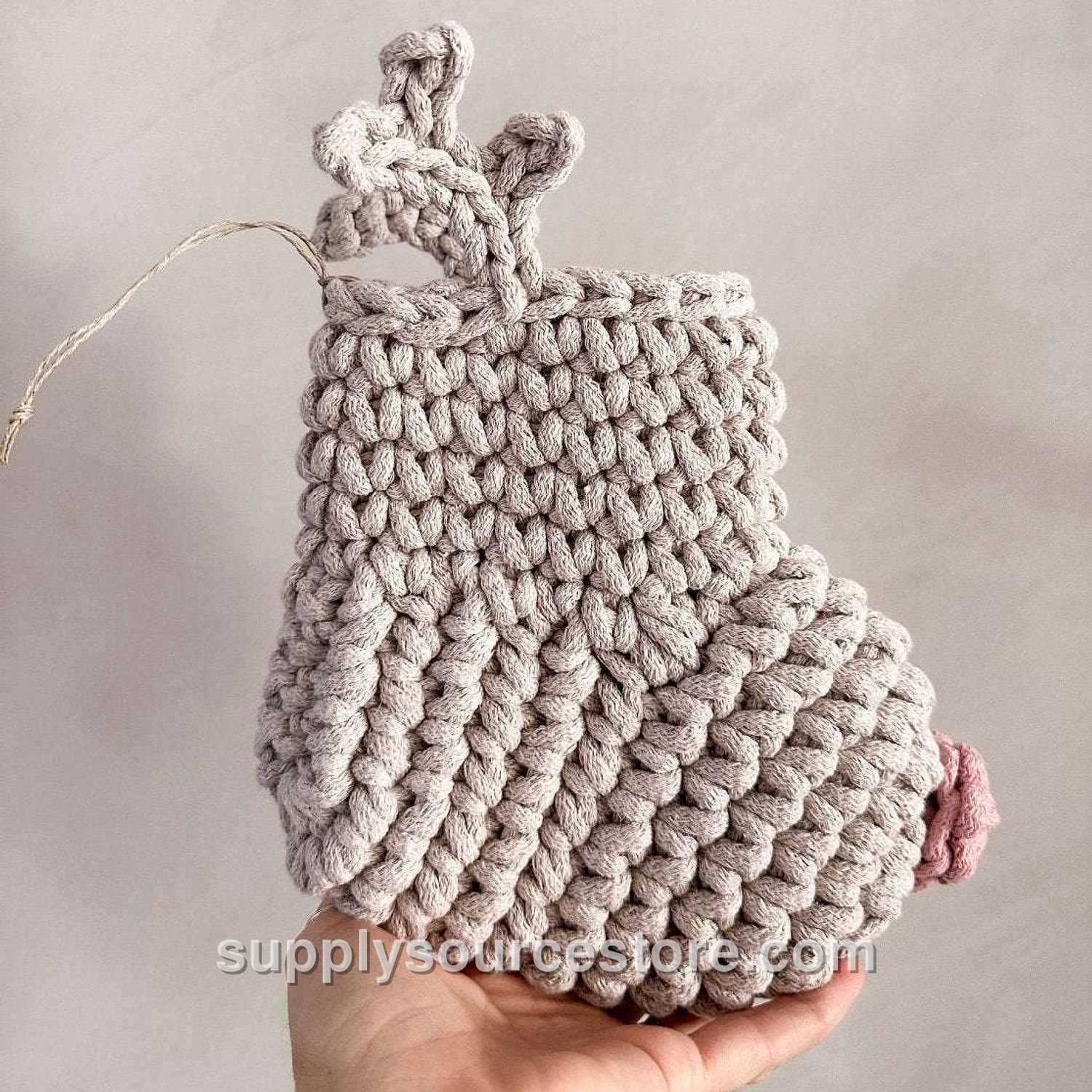 Crochet Pink Nosed Reindeer Stocking - Oatmeal