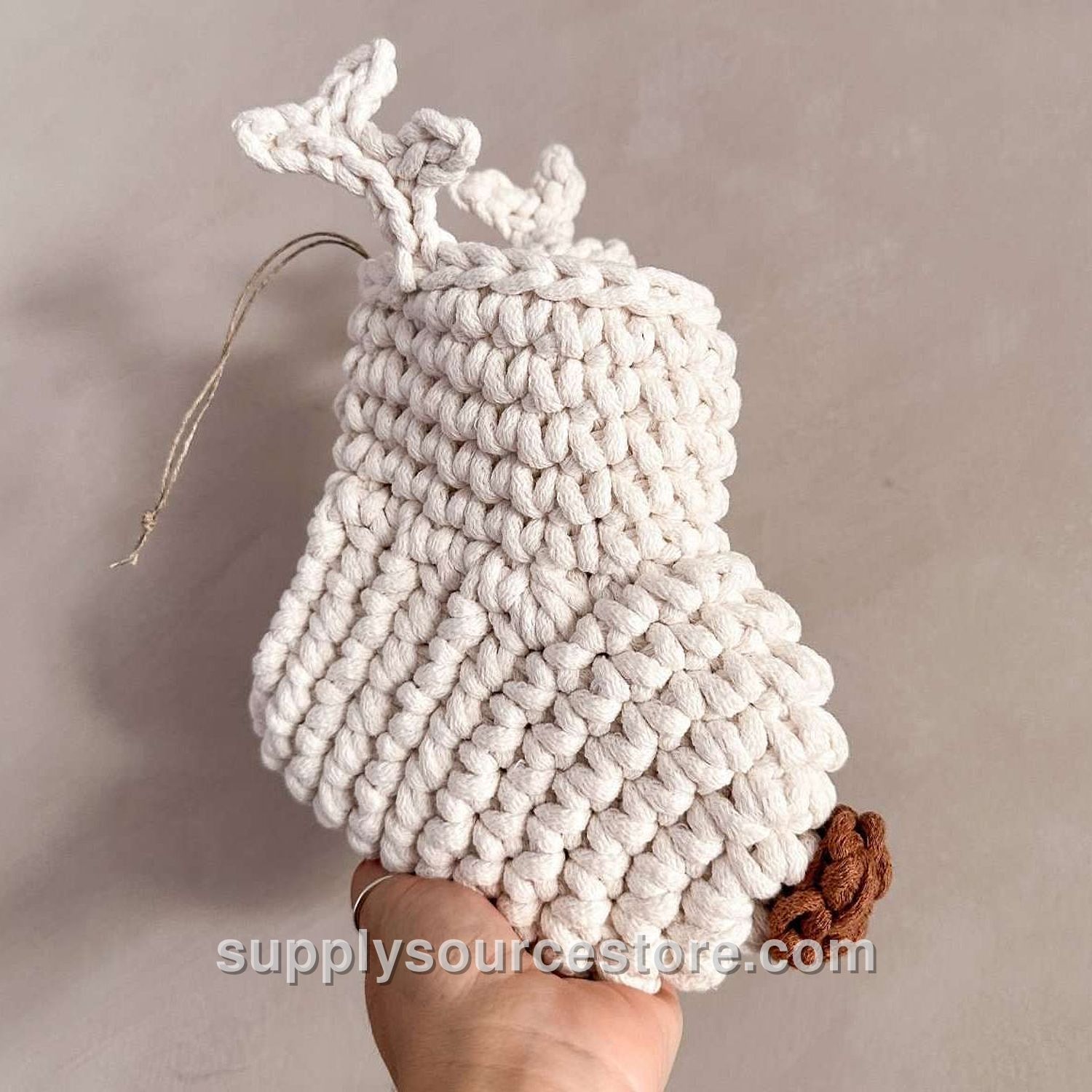 Crochet Cinnamon Nosed Reindeer Stocking - Ivory