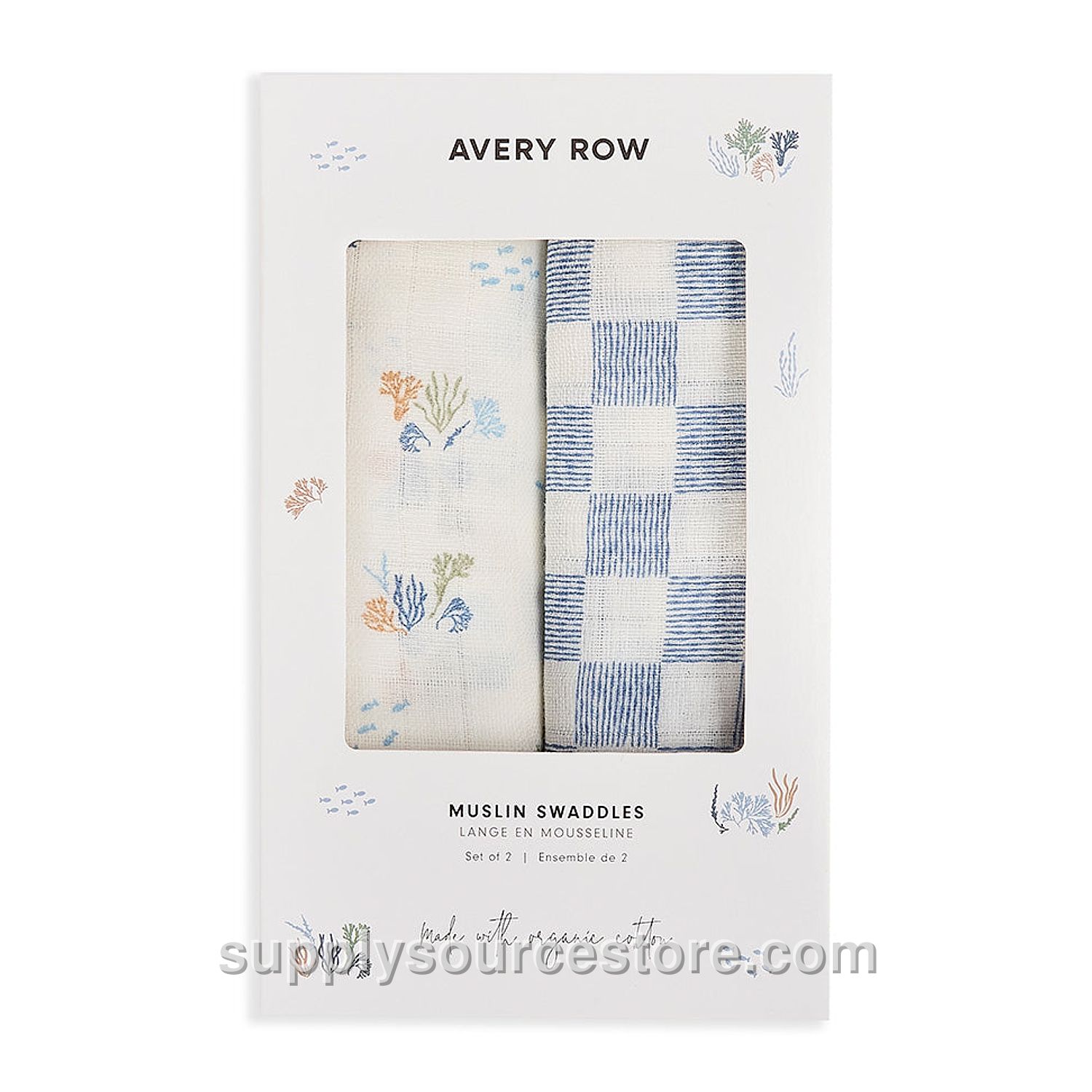 Organic Cotton Baby Muslin Swaddles Set Of 2 - Coastline / Waves