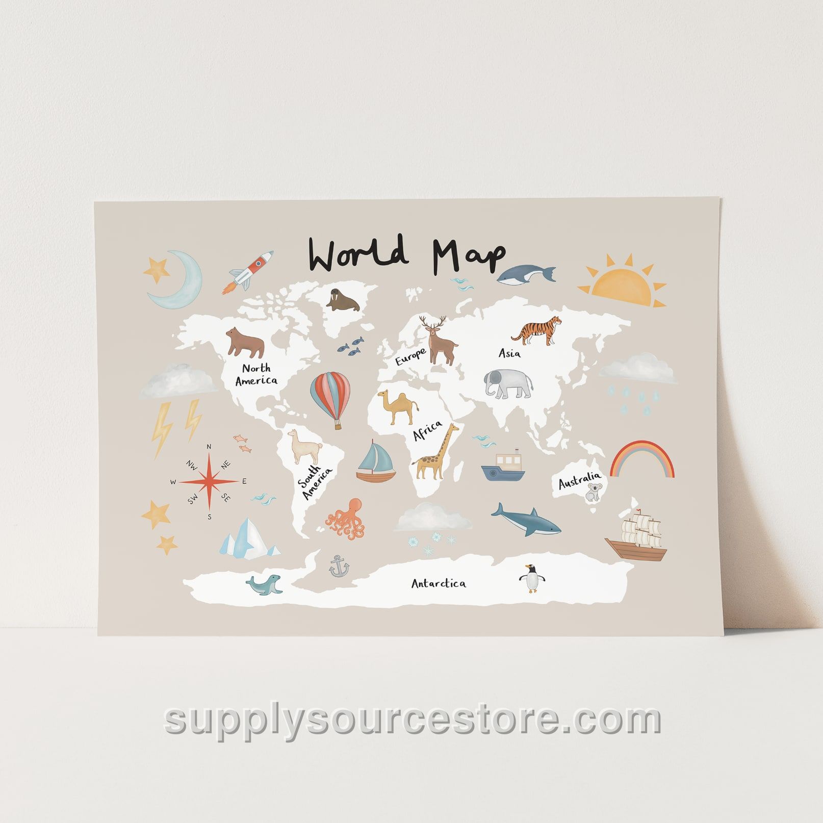 World Map Fine Art Print - Stone