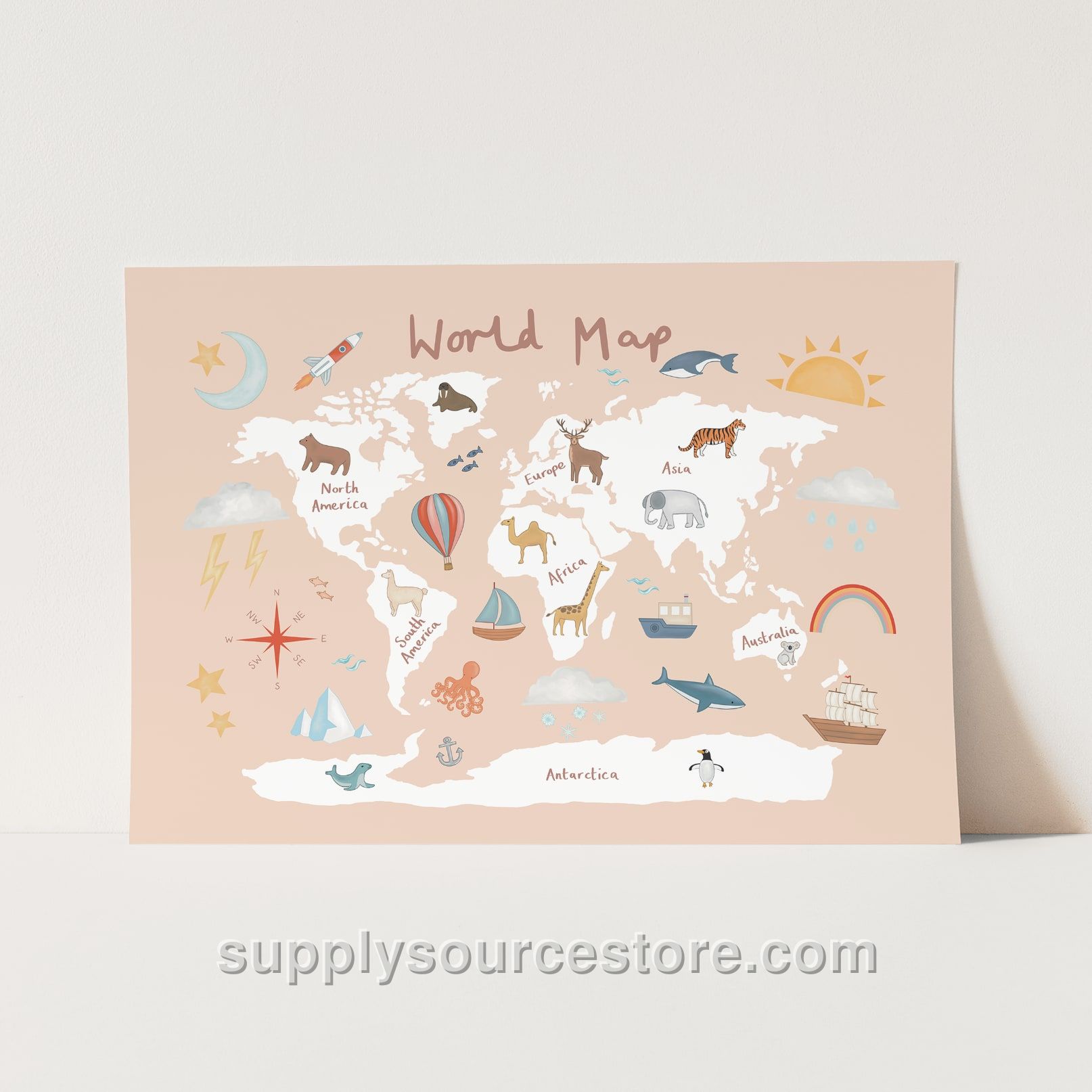 World Map Fine Art Print - Pink