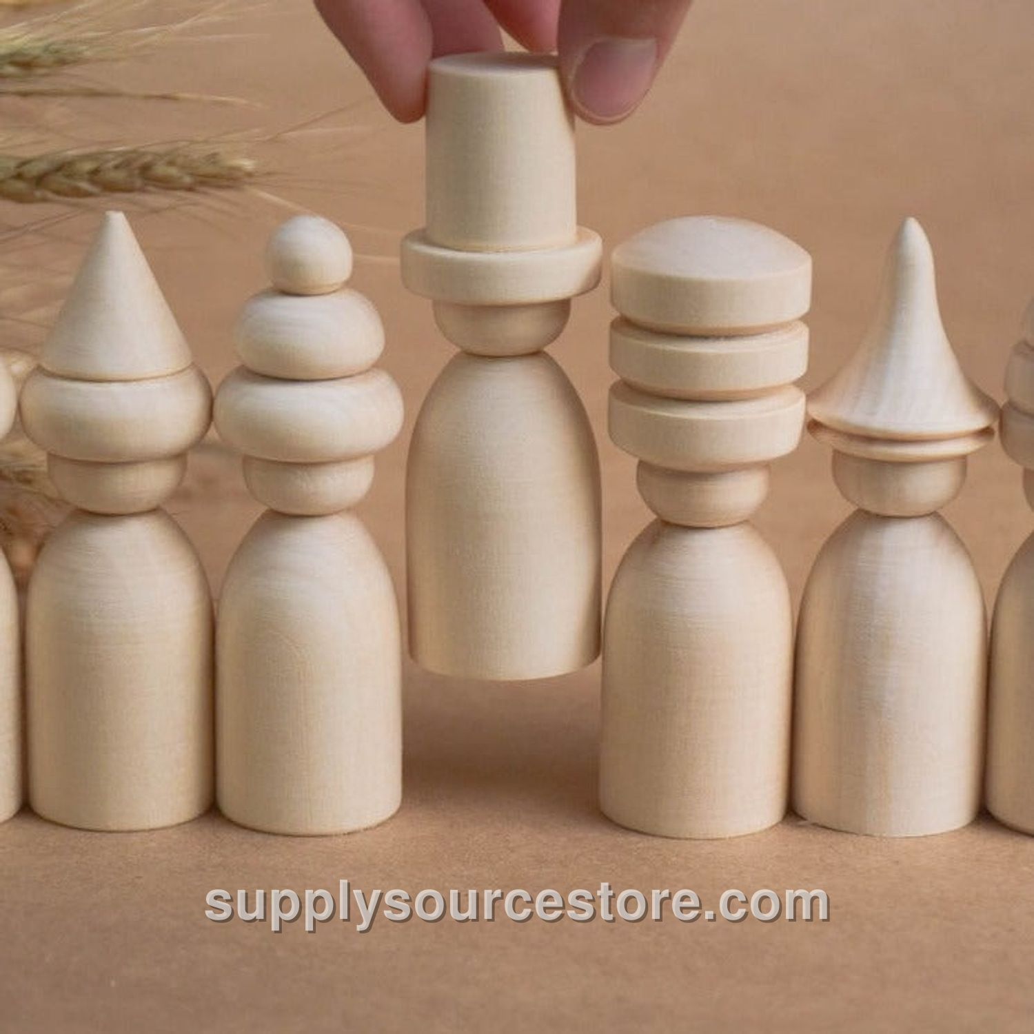 Natural Peg Dolls in Hats
