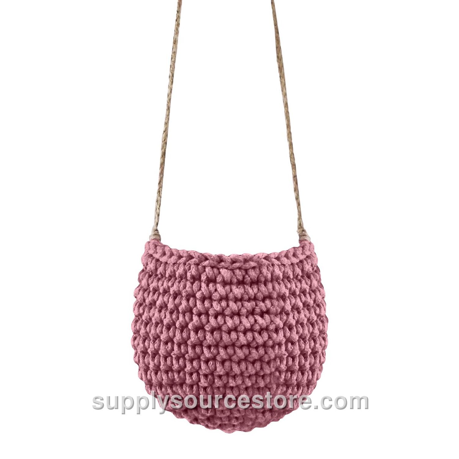 Small Crochet Hanging Basket - Old Rose