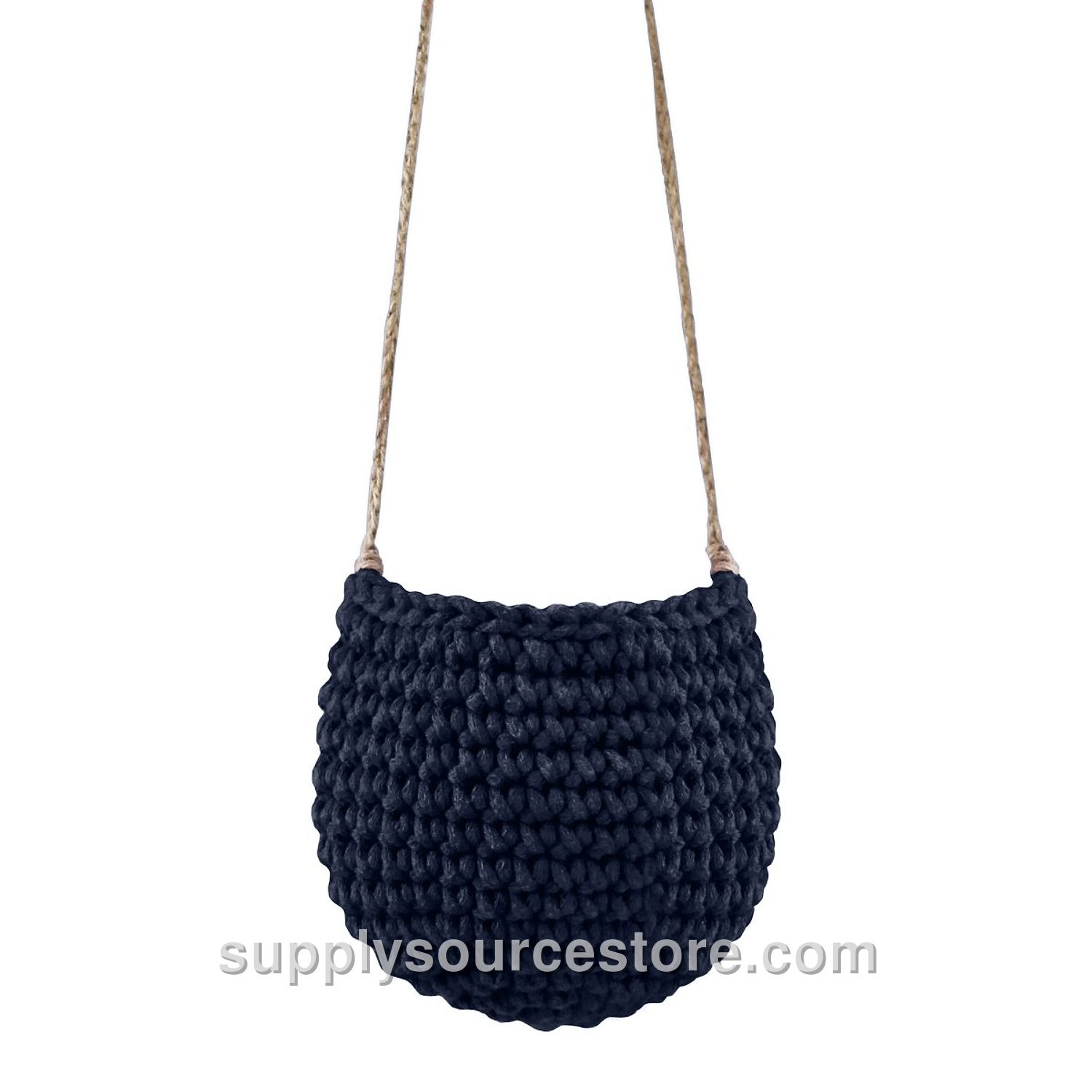 Small Crochet Hanging Basket - Navy Blue