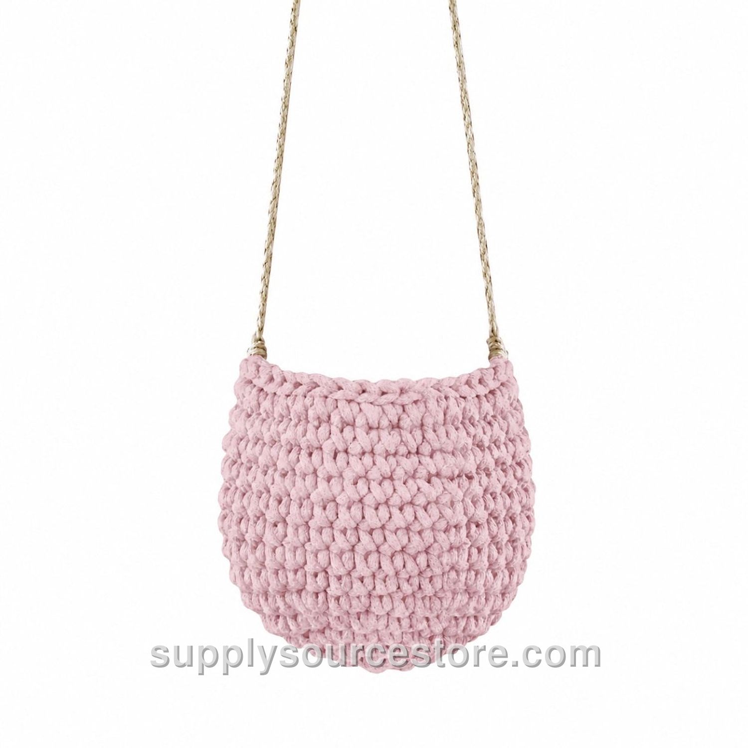 Small Crochet Hanging Basket - Powder Pink