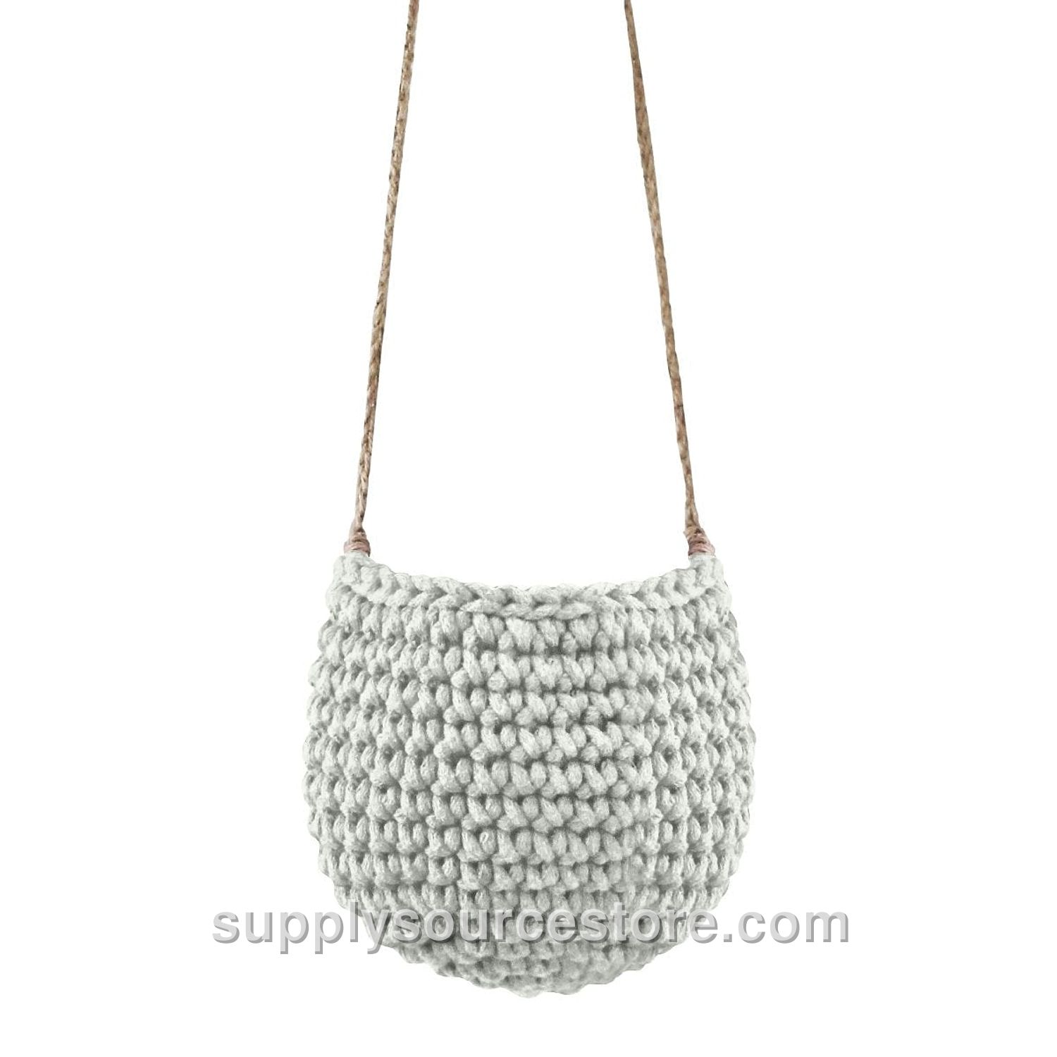 Small Crochet Hanging Basket - Light Olive