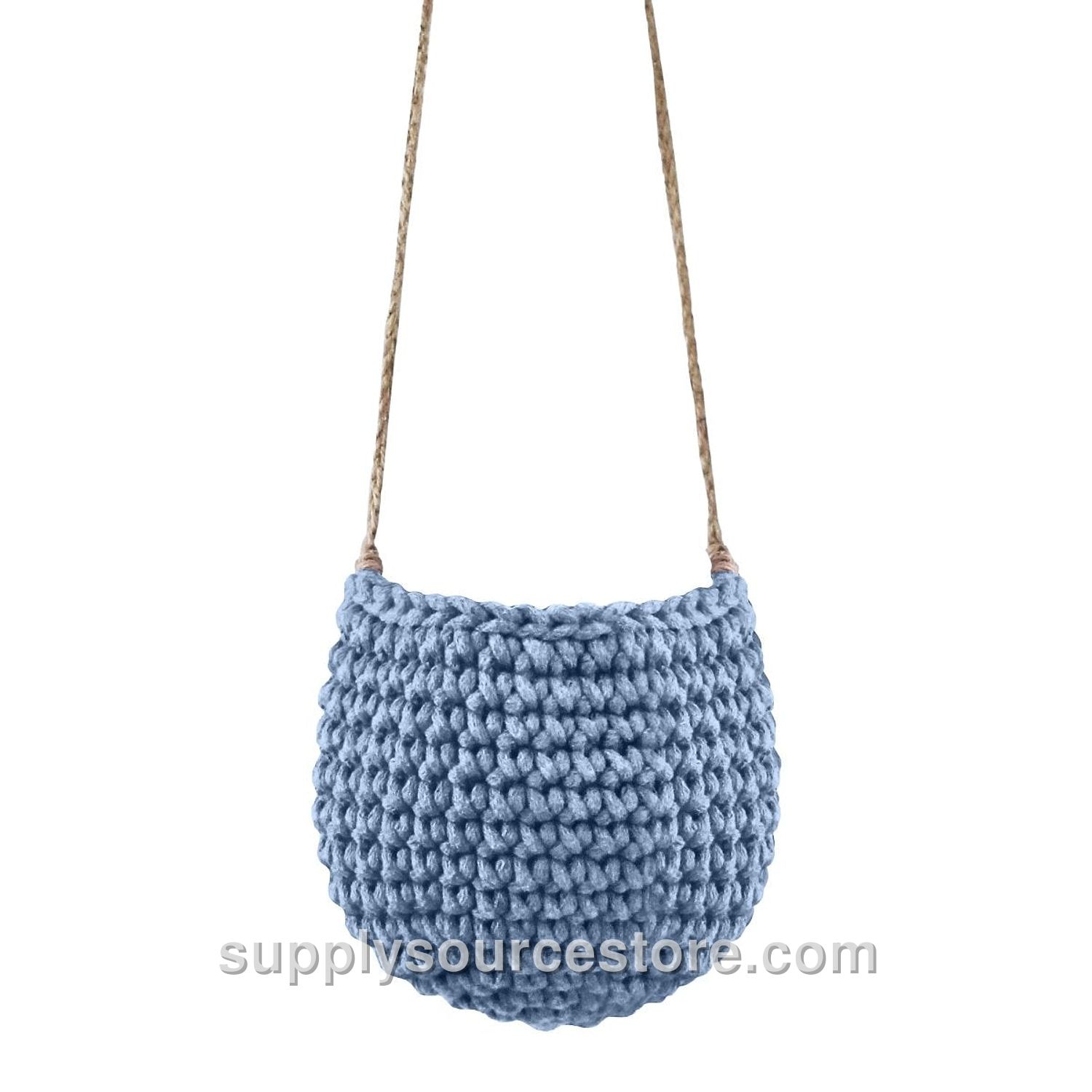 Small Crochet Hanging Basket - Light Denim