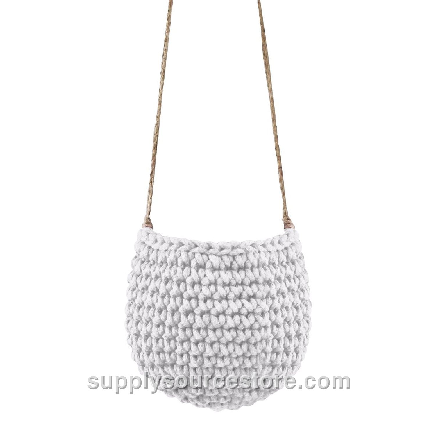 Small Crochet Hanging Basket - Light Grey