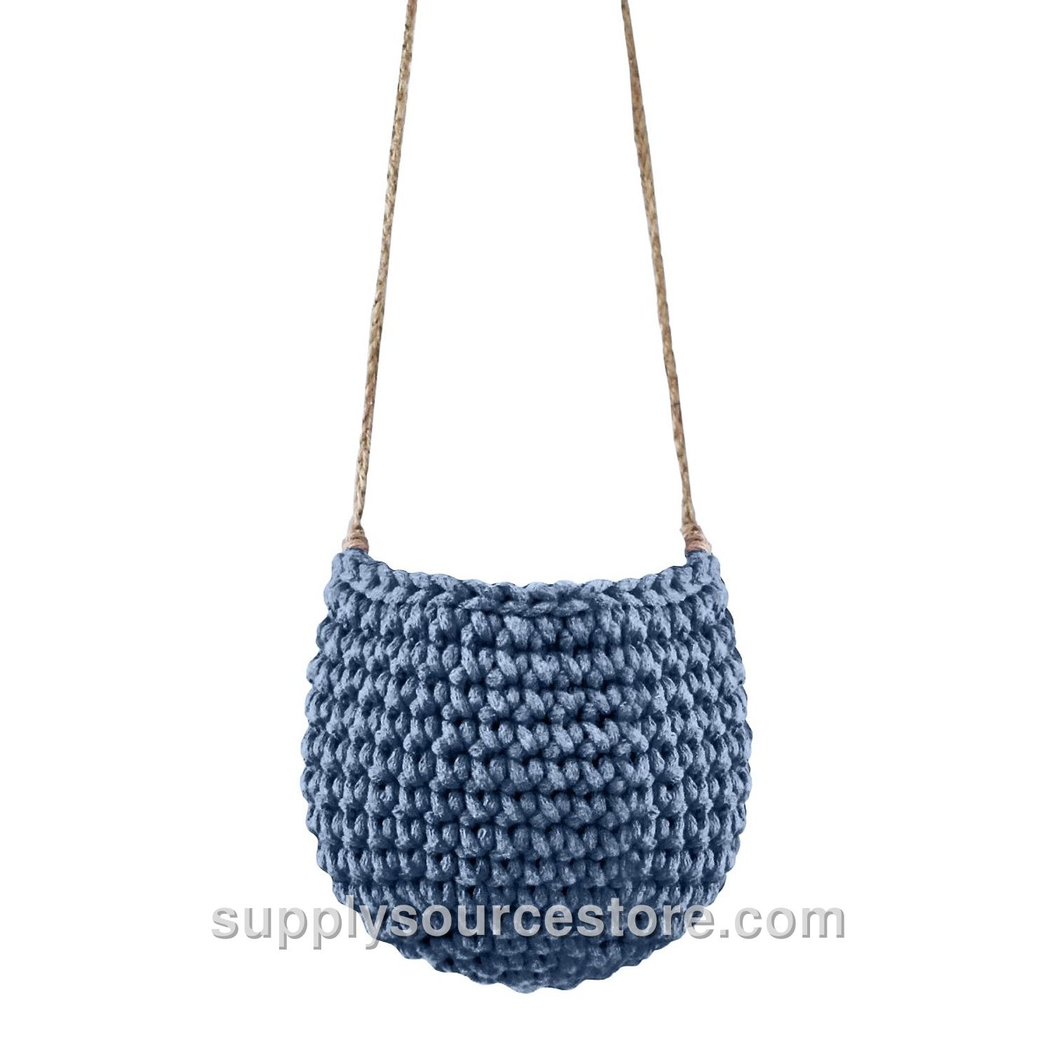 Small Crochet Hanging Basket - Denim Blue