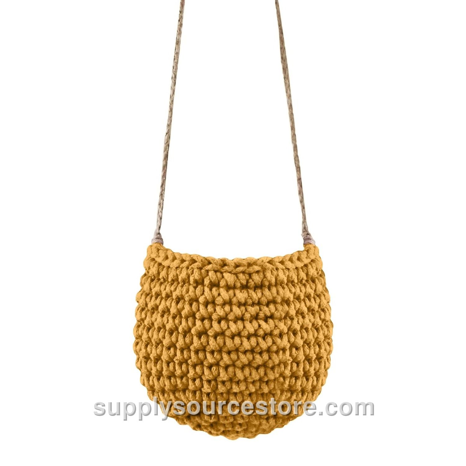 Small Crochet Hanging Basket - Mustard