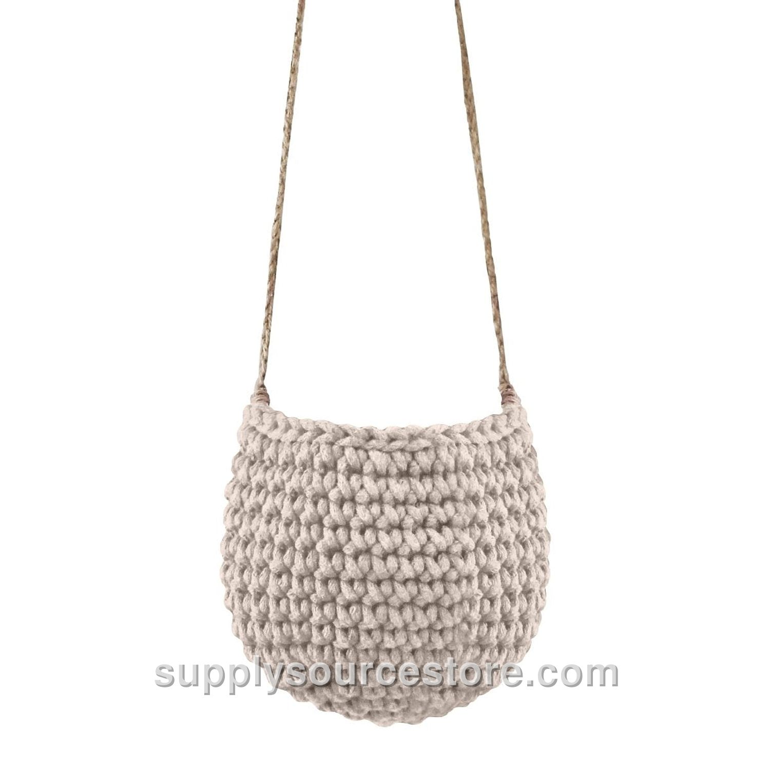 Small Crochet Hanging Basket - Beige
