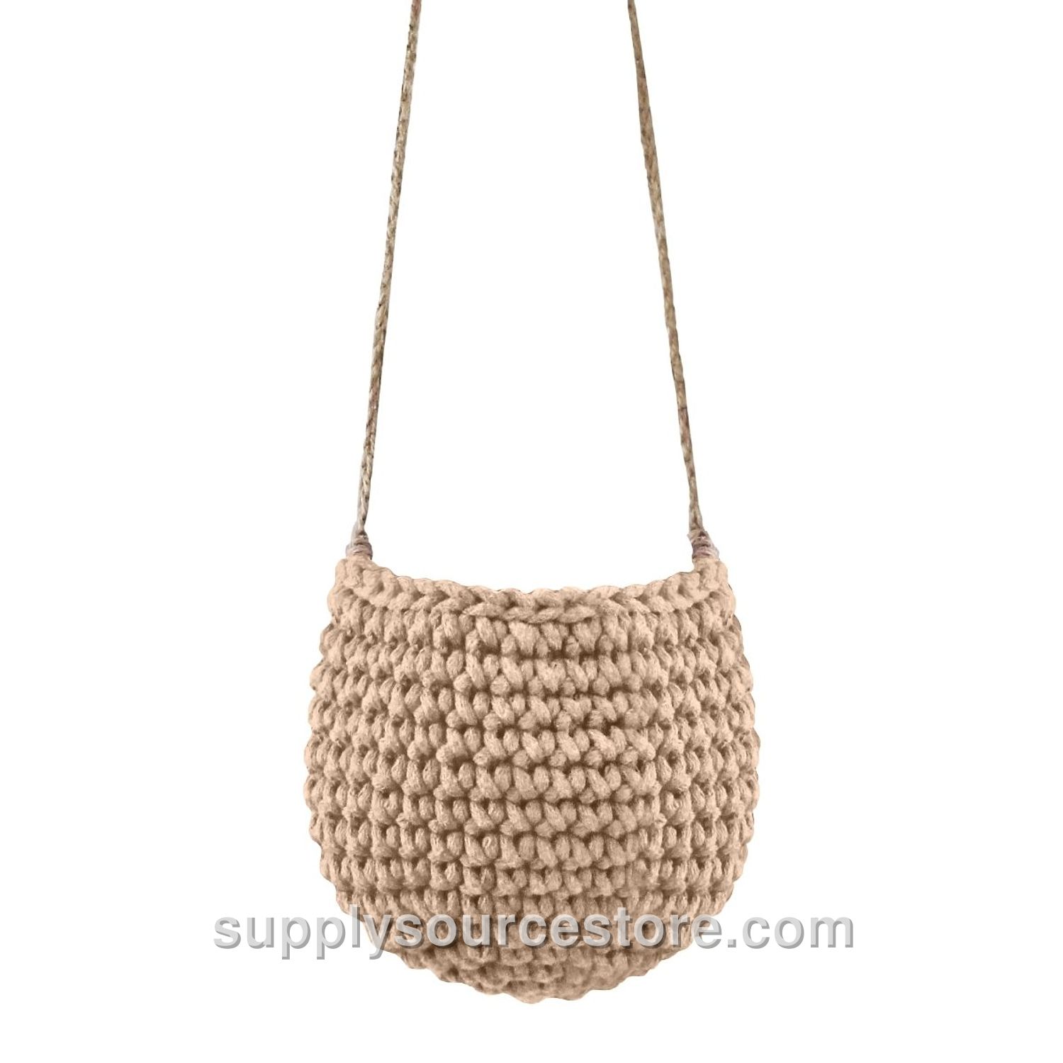 Small Crochet Hanging Basket - Caramel